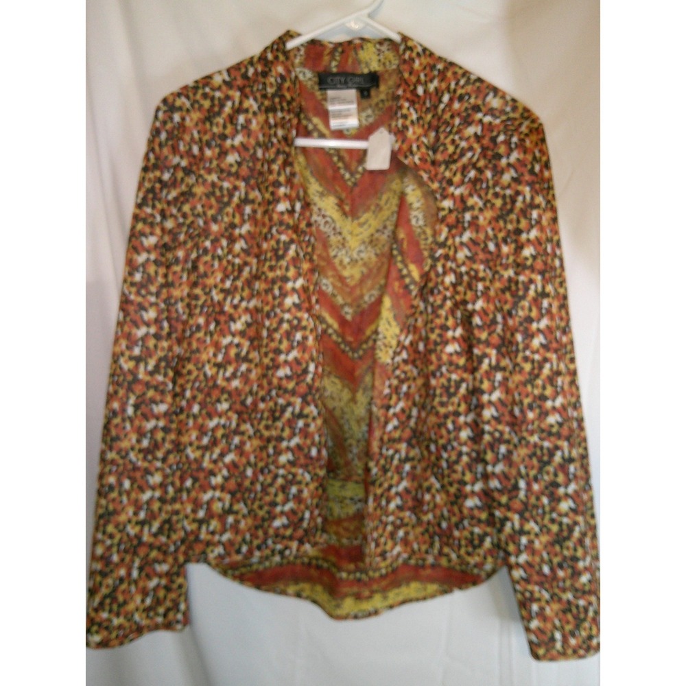 City Girl‎ by Nancy Bolen Sheer Animal Print Blouse Long Sleeve Top S $150 NWT